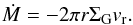Mathematical equation: \begin{eqnarray} \label{eq:Mdotvr} \dot{M} = - 2\pi r \Sigma_{\rm G} v_{\rm r}. \end{eqnarray}