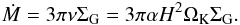 Mathematical equation: \begin{eqnarray} \label{eq:mdot} \dot{M} = 3 \pi \nu \Sigma_{\rm G} = 3 \pi \alpha H^2 \Omega_{\rm K} \Sigma_{\rm G}. \end{eqnarray}