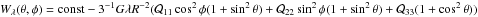 Mathematical equation: \hbox{$W_\lambda(\theta,\phi)=\mathrm{const}-3^{-1}G\lambda R^{-2}(\mathcal Q_{11}\cos^2\phi(1+\sin^2\theta) +\mathcal Q_{22}\sin^2\phi(1+\sin^2\theta) + \mathcal Q_{33}(1+\cos^2\theta))$}