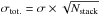 Mathematical equation: \hbox{$\sigma_{\rm tot.} = \sigma\times\sqrt{N_{\rm stack}}$}