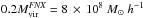 Mathematical equation: \hbox{$0.2 M^{\mathrm{\emph{FNX}}}_{\mathrm{vir}} = 8 \, \times \, 10^8 \ M_{\sun}\ h^{-1}$}