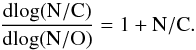 Mathematical equation: \begin{equation} \frac{\rm d\!\log(N/C)}{\rm d\!\log(N/O)}=\rm 1+N/C \label{eq_cno2} . \end{equation}