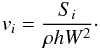 Mathematical equation: \begin{eqnarray} v_i = \frac{S_i}{\rho h W^2}\cdot \end{eqnarray}