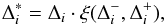 Mathematical equation: \begin{eqnarray} \Delta_i^* = \Delta_i\cdot\xi(\Delta_i^-,\Delta_i^+), \label{eqn:SLIC_limit} \end{eqnarray}