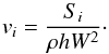 Mathematical equation: \begin{equation} v_i = \frac{S_i}{\rho h W^2} \cdot \end{equation}