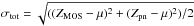 Mathematical equation: \hbox{$\sigma_\text{tot} = \sqrt{((Z_\text{MOS}-\mu)^2 + (Z_\text{pn}-\mu)^2)/2}$}