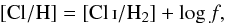 Mathematical equation: \begin{eqnarray} {\rm [Cl/H]} = {\rm [\mbox{\ClI}/H_2]} + \log{f}, \label{Metalfl1} \end{eqnarray}