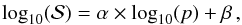 \begin{eqnarray} {\log}_{10}(\DeltaAng)=\alphacorrel \times {\log}_{10}(\polfrac)+\betacorrel \, , \label{equ:delta_phi_vs_p_correlation} \end{eqnarray}