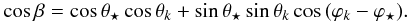 \appendix \setcounter{section}{1} \begin{eqnarray} \cos{\betaSK} = \cos{\thetaJ}\cos{\thetaK}+\sin{\thetaJ}\sin{\thetaK}\cos{(\phiK-\phiJ)}. \label{Eq-cosbeta} \end{eqnarray}