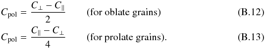 \appendix \setcounter{section}{2} \begin{eqnarray} &&I=\int n_\mathrm{d}B_\nu\left(T_\mathrm{d}\right)C_\mathrm{avg}\left[1-p_0\left(\cos^2\gamma-\frac{2}{3}\right)\right]\mathrm{d}s \\ &&Q=\int n_\mathrm{d}B_\nu\left(T_\mathrm{d}\right)C_\mathrm{avg}p_0\cos\left(2\phi\right)\cos^2\gamma\mathrm{d}s \\ &&U=\int n_\mathrm{d}B_\nu\left(T_\mathrm{d}\right)C_\mathrm{avg}p_0\sin\left(2\phi\right)\cos^2\gamma\mathrm{d}s \end{eqnarray}