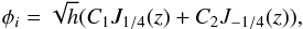 \appendix \setcounter{section}{1} \begin{equation} \phi_i=\sqrt{h}(C_1 J_{1/4}(z)+ C_2 J_{-1/4}(z)), \label{ea21} \end{equation}