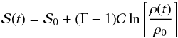 \begin{equation} {\cal S} (t) = {\cal S}_0 + (\Gm - 1) {\cal C} \ln \left [ \frac{\rh (t)}{\rh_0} \right ] \end{equation}