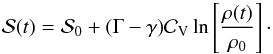 \begin{equation} {\cal S} (t) = {\cal S}_0 + (\Gm - \gm) {\cal C}_{\rm V} \ln \left [ \frac{\rh (t)}{\rh_0} \right ] \cdot \end{equation}