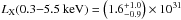 \hbox{$L_{\rm X}(0.3{\rm -}5.5~{\rm keV}) = \left(1.6^{+1.0}_{-0.9}\right)\times10^{31}$}