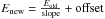 \hbox{$E_{\rm new} = \frac{E_{\rm old}}{\rm slope} + {\rm offset}$}