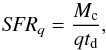 \begin{equation} \label{quie} {\it SFR}_q =\frac{M_{\rm c}}{q t_{\rm d}}, \end{equation}