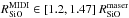 \hbox{$R_{\rm SiO}^{\rm MIDI} \in [1.2,1.47]~R_{\rm SiO}^{\rm maser}$}