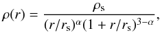 \begin{eqnarray} \label{for:WL_5} \rho(r) = \frac{\rho_\ssss}{(r/r_\ssss)^\alpha (1+r/r_\ssss)^{3-\alpha}}, \end{eqnarray}