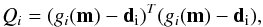 \begin{equation} \label{mis} Q_i = (g_i({\bf m})-{{\bf d}_{\rm i}})^T(g_i({\bf m})-{{\bf d}_{\rm i}}) , \end{equation}