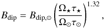 \begin{equation} \label{eqn:dipoleRossby} B_{\text{dip}} = B_{\text{dip},\odot} \left( \frac{\Omega_\star \tau_\star}{\Omega_\odot \tau_\odot} \right)^{1.32}, \end{equation}