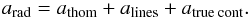 \begin{equation} \label{eq:aradsep} a_\text{rad} = a_\text{thom} + a_\text{lines} + a_\text{true cont} . \end{equation}