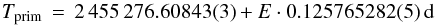 \begin{equation} T_{\rm prim}\,=\,2\,455\,276.60843(3)+E\cdot0.125765282(5)\,{\rm d} \end{equation}