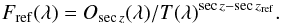 \begin{eqnarray} F_{\rm ref}(\lambda) = O_{\sec z}(\lambda)/T(\lambda)^{\sec z-\sec z_{\rm ref}}. \end{eqnarray}