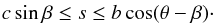 \begin{eqnarray*} c\sin\beta \leq s \leq b\cos(\theta-\beta)\cdot \end{eqnarray*}