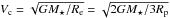 \hbox{$V_{\rm c} =\sqrt{GM_{\star}/R_{\rm e}}=\sqrt{2GM_{\star}/3R_{\rm p}} $}