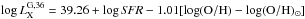 \hbox{$\log L^{\rm G,36}_{\rm X} = 39.26 + \log {\it SFR} - 1.01 [\log ({\rm O}/{\rm H}) - \log ({\rm O}/{\rm H})_\odot]$}
