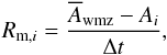 \begin{equation} R_{\mrm{m},i} = \frac{\overline{A}_\mrm{wmz} - A_i}{\Delta t}, \label{eq:mixing_rate} \end{equation}