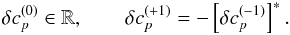 \begin{equation} \delta c_{p}^{(0)}\in\mathbb{R}, \qquad \delta c_{p}^{(+1)} = - \left[\delta c_{p}^{(-1)}\right]^*. \end{equation}