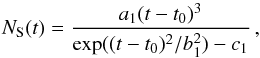 \begin{equation} N_\textrm{S}(t)=\dfrac{a_1(t-t_0)^3}{\exp((t-t_0)^2/b_1^2)-c_1}\,,\label{eq:f1} \end{equation}