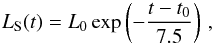 \begin{equation} L_\textrm{S}(t)=L_0\exp\left(-\dfrac{t-t_0}{7.5}\right)\,,\label{eq:hathaway11} \end{equation}