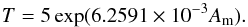 \begin{equation} T=5\exp(6.2591\times 10^{-3}A_{\rm m}).\label{eq:GWcorrect} \end{equation}