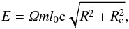 \begin{equation} E = \varOmega m l_0 \c \sqrt{R^2 + R_\c^2} , \end{equation}