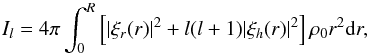 \begin{equation} \label{Il} I_{l}=4\pi\int_{0}^{R}\left[|\xi_{r}(r)|^{2}+l(l+1)|\xi_{h}(r)|^{2}\right]\rho_{0}r^{2}{\rm d}r , \end{equation}