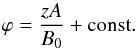 \begin{equation} \varphi = \frac{zA}{B_0} + \mbox{const} . \label{eq:4.1b} \end{equation}