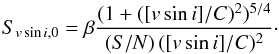 \begin{equation} S_{v\sin i,0}= \beta \frac{(1+([v\sin i]/C)^{2})^{5/4}}{(S/N)\,([v\sin i]/C)^2}\cdot \end{equation}