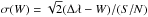\hbox{$\sigma(W) = \sqrt{2} (\Delta\lambda - W)/(S/N)$}