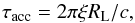 \begin{equation} \tau_{\rm acc}=2\pi \xi R_{\rm L}/c, \label{eq:bohm} \end{equation}