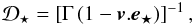 \begin{equation} \mathcal{D}_\star=\left[\Gamma \left(1-{\vec{v}.\vec{e_{\star}}}\right)\right]^{-1}, \label{eq:dstar} \end{equation}