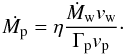 \begin{equation} \label{eq:pulsar_mass_loss} \dot{M_{\rm p}}=\eta\frac{\dot{M}_{\rm w} v_{\rm w}}{\Gamma_{\rm p} v_{\rm p}}\cdot \end{equation}