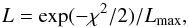 \begin{equation} \label{f:l} L={\rm exp}(-\chi^{2}/2)/L_{\rm max} , \end{equation}