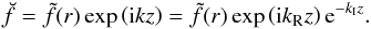 \appendix \setcounter{section}{1} \begin{eqnarray} \breve{f} = \tilde{f}(r)\exp\left({\rm i} k z\right) = \tilde{f}(r)\exp\left({\rm i} k_{\rm R} z\right){\rm e}^{-k_{\rm I}z} . \label{eq_brev_tilde_prop} \end{eqnarray}