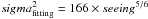 \hbox{$sigma^2_\mathrm{fitting}=166\times seeing^{5/6}$}