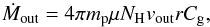 \begin{equation} \dot{M}_{\rm out}=4 \pi m_{\rm p} \mu N_{\rm H} v_{\rm out} r C_{\rm g}, \end{equation}