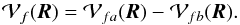 \appendix \setcounter{section}{1} \begin{equation} \mathcal{V}_{f}(\vec{R})=\mathcal{V}_{fa}(\vec{R})-\mathcal{V}_{fb}(\vec{R}). \label{An_25} \end{equation}