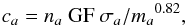 \begin{equation} \label{eq:zero} c_a = n_a\ {\rm GF}\ \sigma_a/{m_a}^{0.82} , \end{equation}