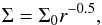 \begin{equation} \label{eq:surfdens} \Sigma = \Sigma_0 r^{-0.5} , \end{equation}